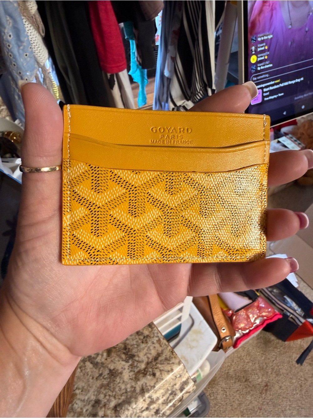 Goyard Yellow Painted Chevron Card Holder